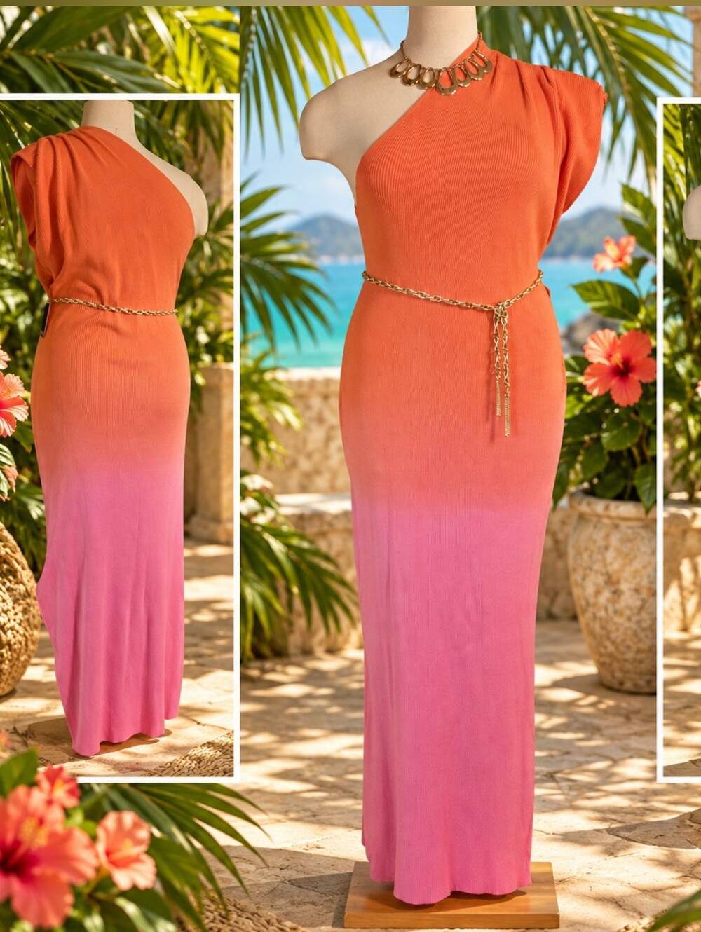 Eloquii One-Shoulder Ombre Maxi Cover-Up in Orange and Pink